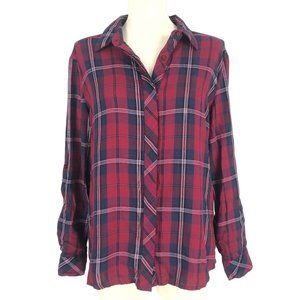 KUT FROM THE KLOTH Plaid Button Front Shirt Women's Size Small Red Blue Collared
